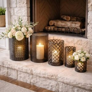faire_b9_06 Metal Die Cut Hurricane Lanterns - Set of 5